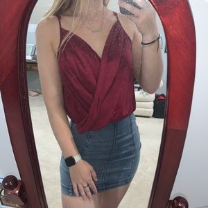 Burgundy Wrap Front Top